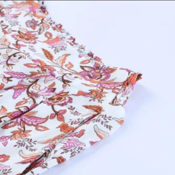 Red Floral Print Shirred High Waist Wide Leg Pants! - Picture 7 of 7